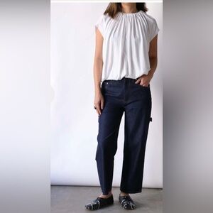 Tibi spring denim cropped carpenter jean in indigo denim